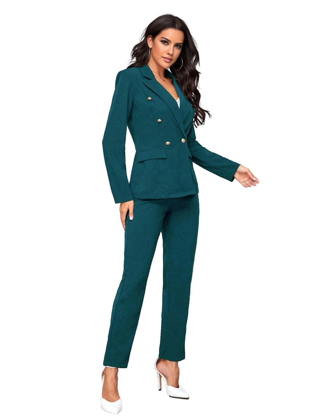 Chyrbaby Womens Suits 2 Piece Set Business - Womens Suits for Work Professional Blazer Set Teal M (8-10)