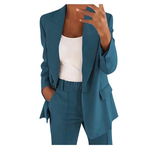 2 Piece Suit Sets for Women 2 Piece Blazer Sets Women Trendy 2024 Workout Outfits Plus Size Business Casual Pant Suit Set Dressy Pants Suits Work Two Piece Sets for Women Blue - Opal