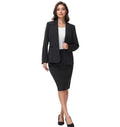 Lamgool Womens Business Skirt Suit Set 2 Piece Office Outfits Notched Lapel Blazer and Pencil Skirt (Black XX-Large)