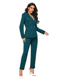 Chyrbaby Womens Suits 2 Piece Set Business - Womens Suits for Work Professional Blazer Set Teal M (8-10)