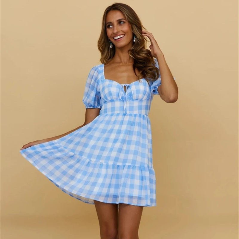 Checked Backless Dress for Women - European & American Style - Opal