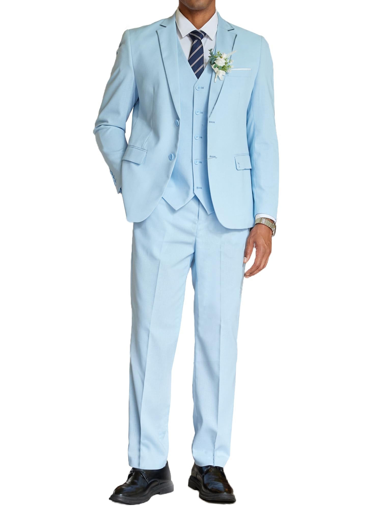 COOFANDY Mens 3 Piece Suits Classic Fit 2 Button Dress Suits Tuxedo Jacket Blazer for Wedding Business Dinner Prom Light Blue - Opal