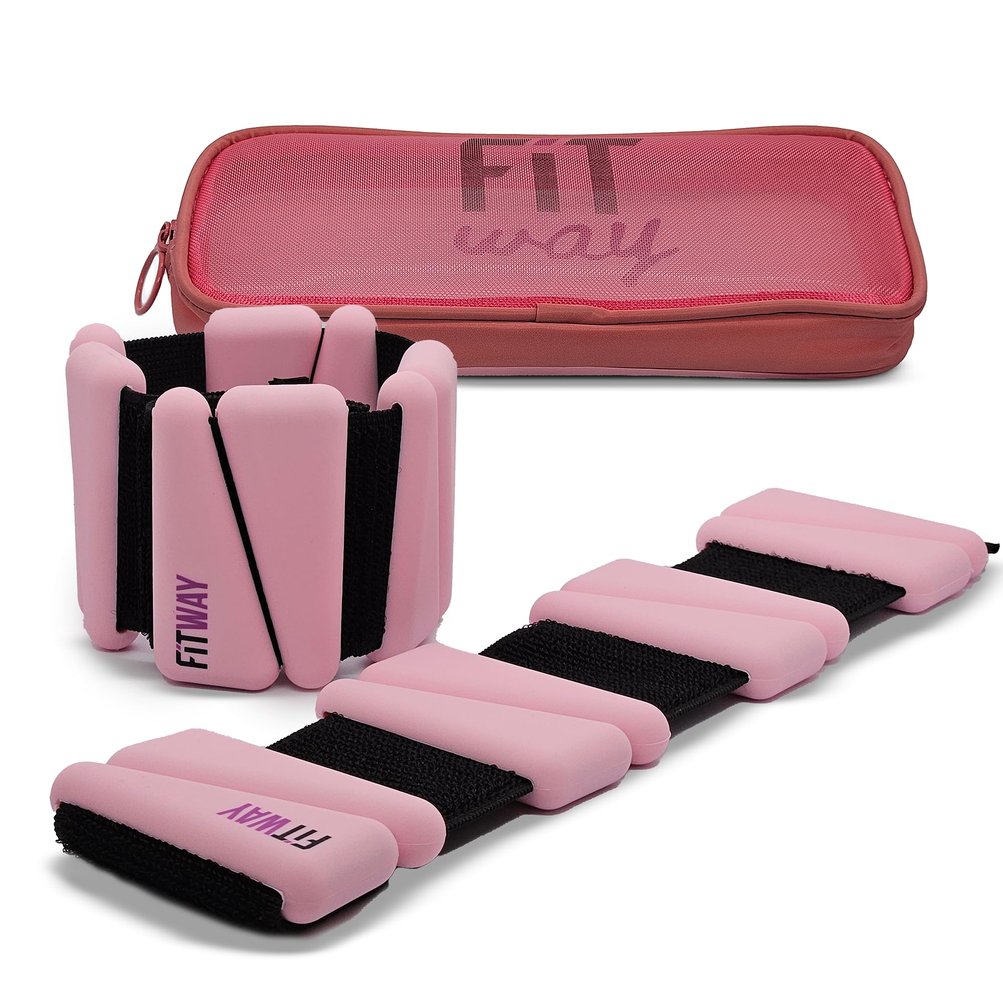 FITWAY | 1 pair 2 lbs | Adjustable Silicone ankle weights | - wrist weights - | ankle weights for women - ankle weights for men | 2lb ankle weights| Suitable for Yoga Dance Pilates | water - resistant silicone (pink) - Opal