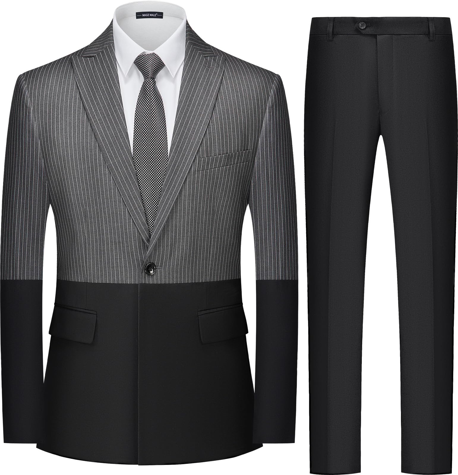 MAGE MALE Mens Suits Slim Fit Pinstripe 2 Piece Tuxedo Suit Set One Button Wedding Party Business Blazer Pants with Tie - Opal