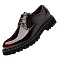 Mens Patent Leather Lace Up Platform Work Oxfords Round Toe Slip Resistant Low Top Lug Sole Brogues Dress Shoes Comfortable Business Formal Shoes (Brown8) - Opal
