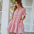 Plaid Stitching Dress with European and American Style - Opal