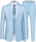 Saruit Mens Suits Slim Fit Tuxedo Suit Set 3 Piece 2 - Button Solid Prom Wedding Party Blazer Vest Pants with Tie Light Blue - Opal