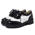 SHEMEE Womens Saddle Shoes Two Tone Patent Leather Chunky Mid Heels Wingtip Oxfords Platform Lug Sole Brogues (Black - White US 8.5) - Opal