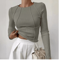 Slim Long Sleeve T-shirt Fashion Solid Color Split Thread Knitted Top Womens Clothing - Mağazam